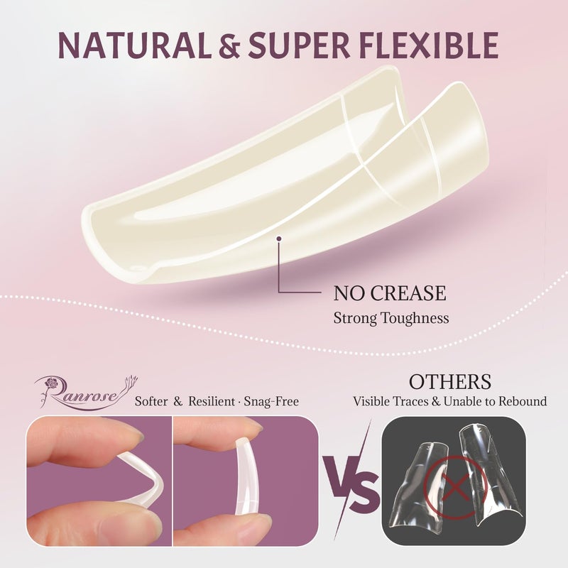 ranrose 504PCS Fake Nails, French Tip Soft Gel Nail Tips 12 Sizes Acrylic Nail Kit Half Cover False Nails Manicure with Box for Nail Extensions Art White Press on Nails DIY Beginners - Image 2